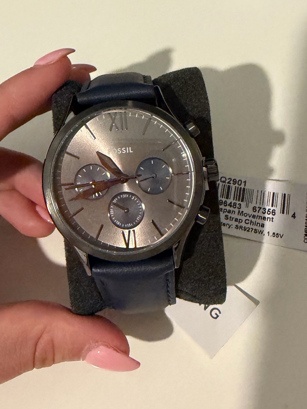 Fossil Navy Blue Leather Watch Strap with Stainless Buckle